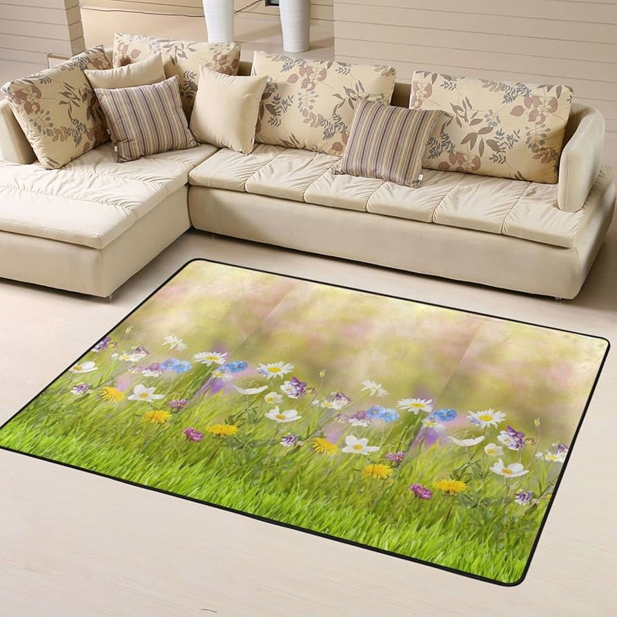 花畑模様 ラグ 約58x104cm 花畑模様 ラグ 約58x104cm